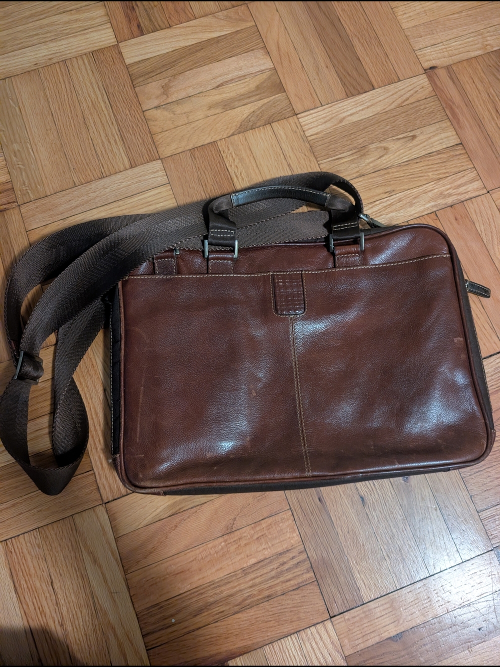 Boconi Dark Brown Leather Messenger Bag with Black Strap